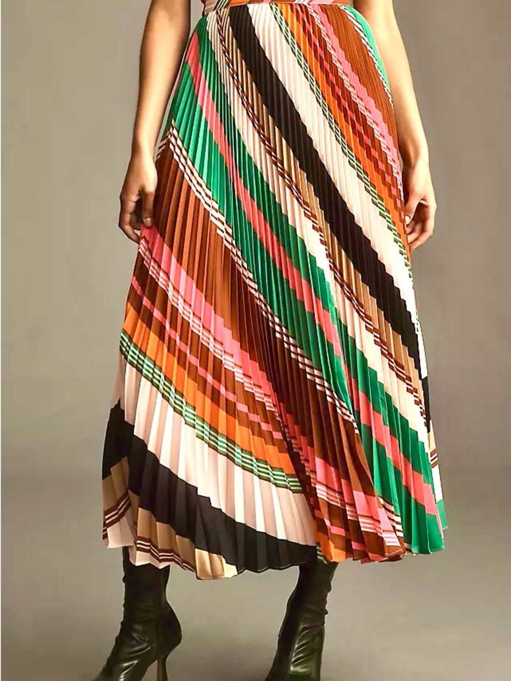 NWT Anthropologie Maeve Pleated Striped Maxi Skirt Size 14 $170